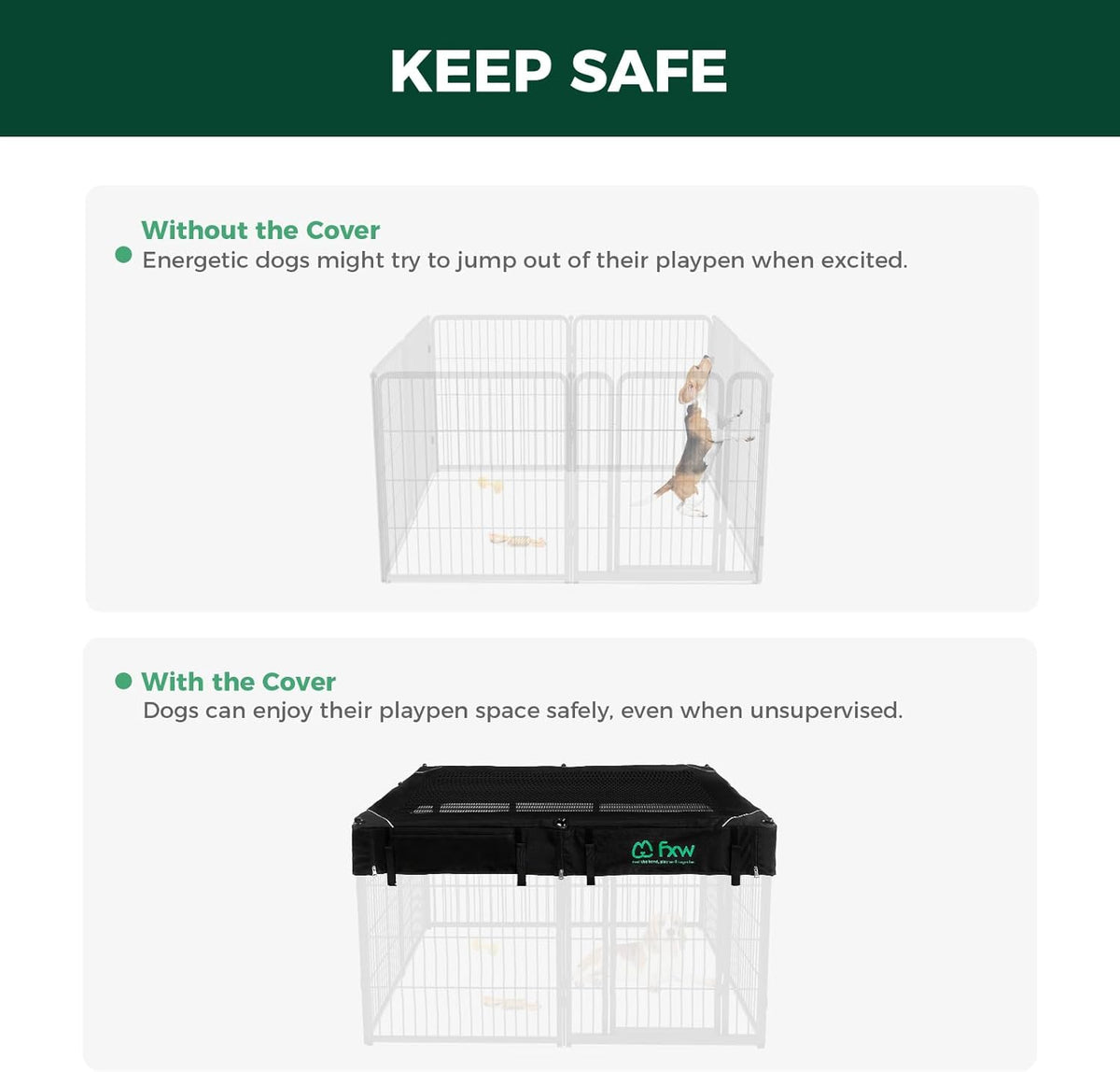 FXW Homeplus Unleashed Indoor Dog Playpen - Stress-Free and Safe Play, Heavy Duty 32 Inch 8 Wire