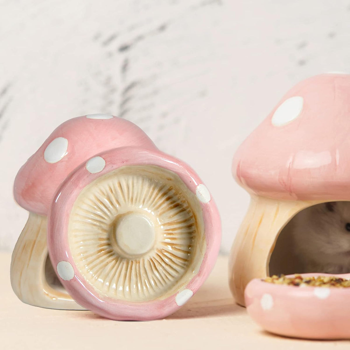 Ceramic Mushroom Guinea Pig House Hamster Hide Bed Includes Hamsters Food Bowl Guinea Pig Hideout
