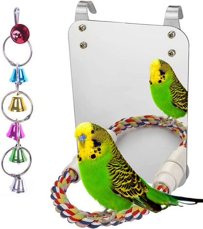 7" Bird Mirror with Rope Perch Bird Toys Swing, Comfy Perch for Greys Amazons Parakeet Cockatiel