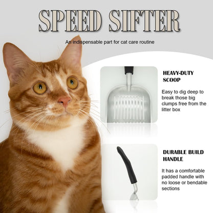 Heavy Duty Cat Litter Scoop with Holder - All Metal Cat Litter Scooper with Holder - Speed Sifter
