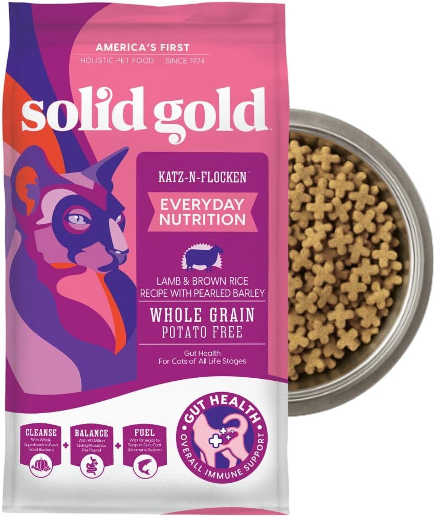 Solid Gold Dry Cat Food for Indoor Cats of All Ages - W/Lamb, Brown Rice, Barley, Probiotics &