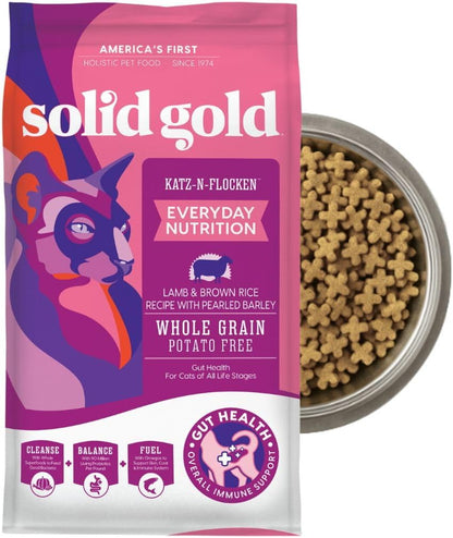 Solid Gold Dry Cat Food for Indoor Cats of All Ages - W/Lamb, Brown Rice, Barley, Probiotics &