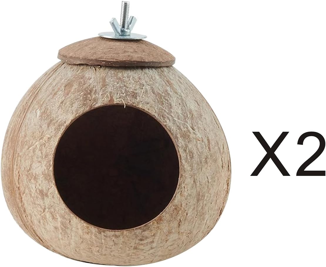 Bird Nest for Cage Natural Coconut Shell Birds House 2 Pack Parakeet Hide Breeding Hut Bird Cage