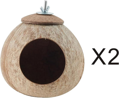 Bird Nest for Cage Natural Coconut Shell Birds House 2 Pack Parakeet Hide Breeding Hut Bird Cage