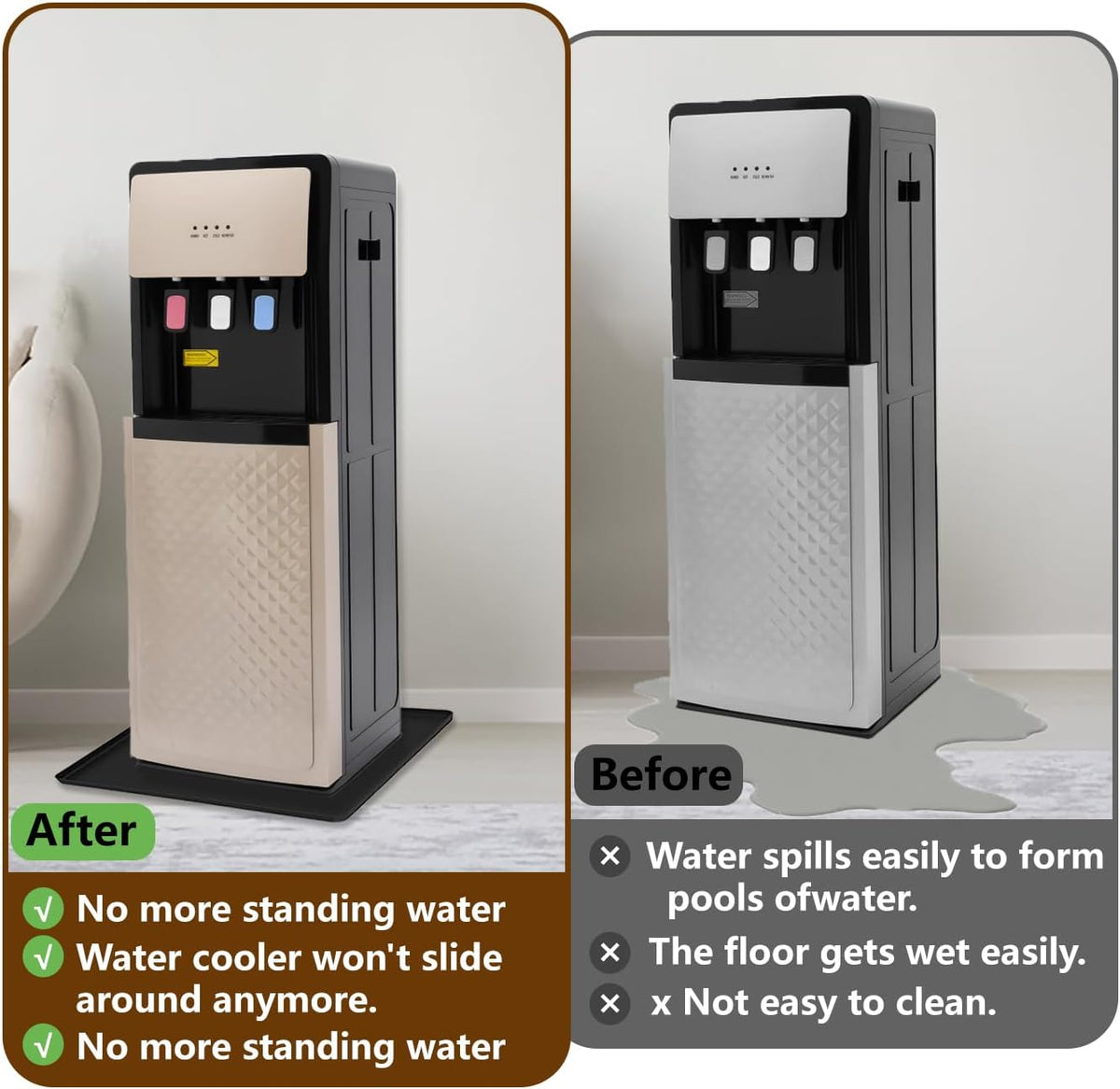 Waterproof Silicone Mat with Raised Edges 24x16 Inch, Water Cooler Mat & Countertop Protector for