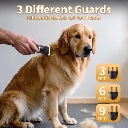 Dog Clippers Grooming Kit with Paw Trimmer, 3 in 1 Low Noise Electric Rechargeable Cordless Pet
