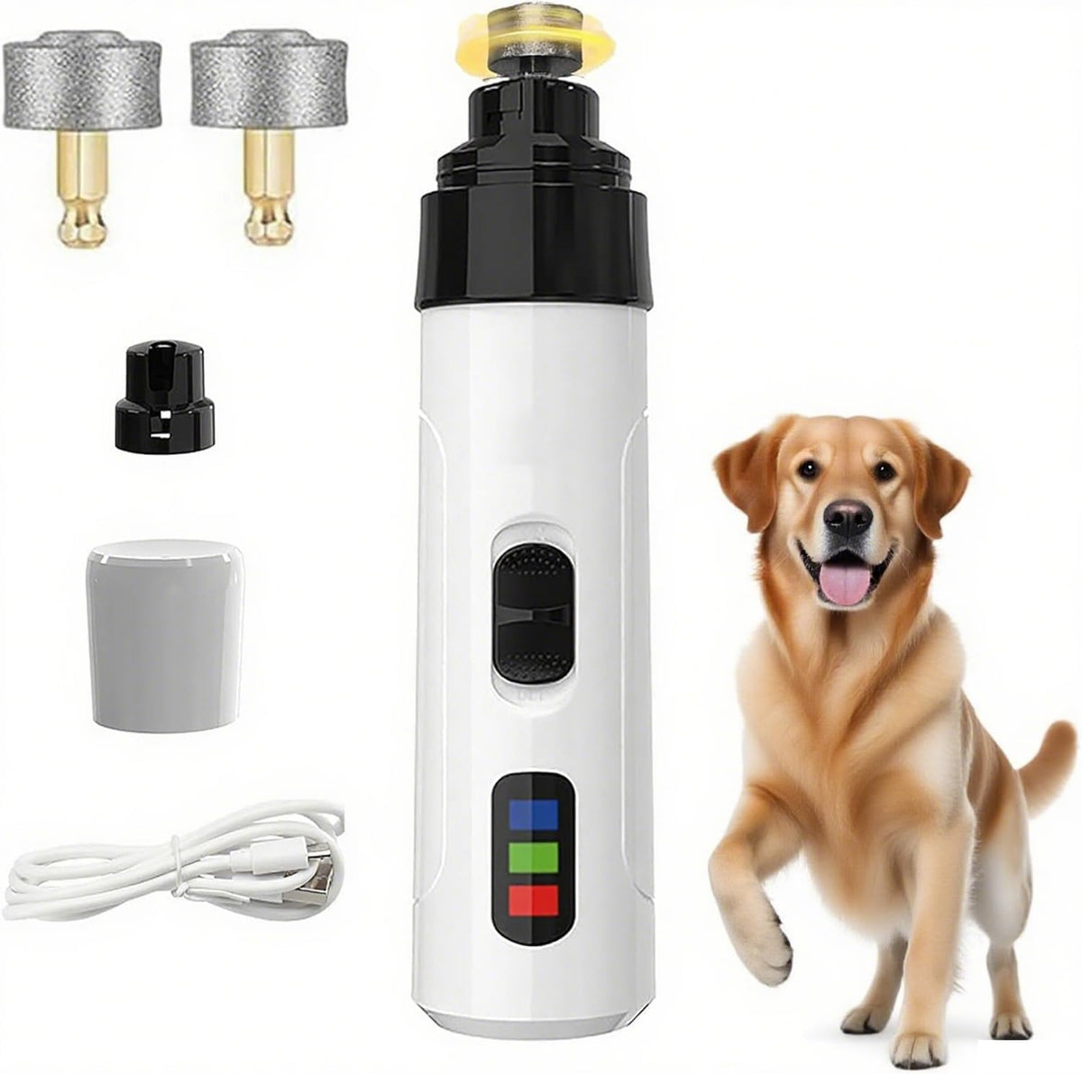 Electric Dog Nail Grinder - USB Rechargeable Electric Nail Trimmer with 3 Diamond Grinding Heads