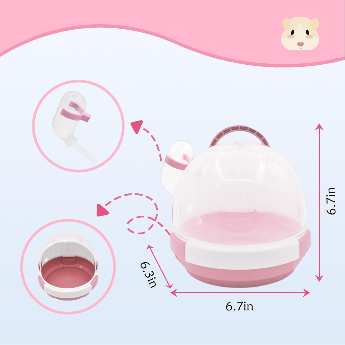 Hamster Carrier Cage Portable Cages Small Animals Carry Travel Case with Water Bottle Plastic