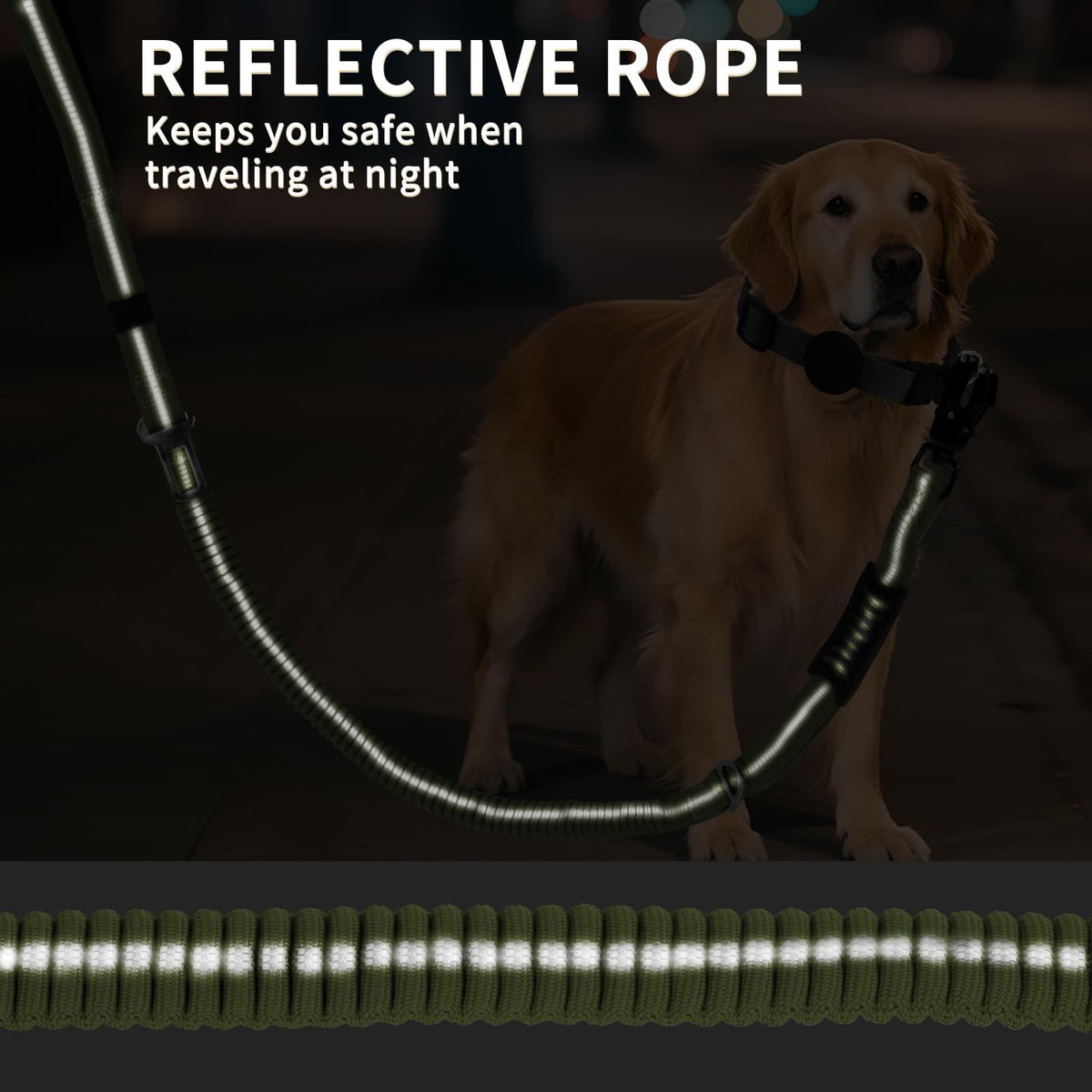Heavy Duty Tactical Bungee Dog Leash, 4-6FT Shock Absorbing Tactical Dog Leash with 2 Padded