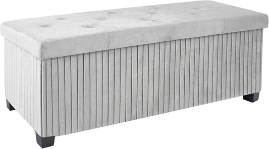 Storage Ottoman Bench, 43 Inch Foldable Ottoman with Legs, Velvet Foot Rest Stool, End of Bed