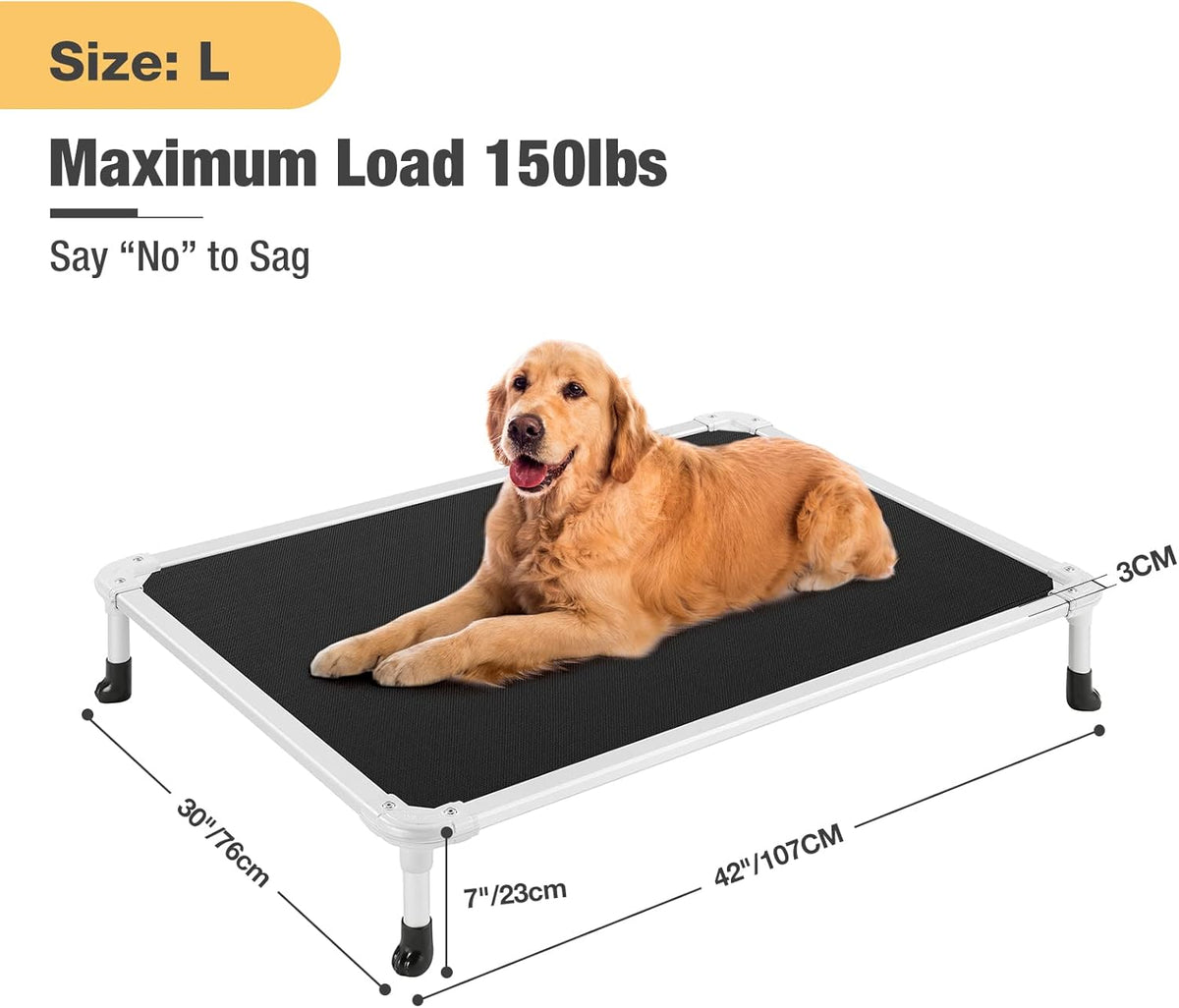 Veehoo Chew Proof Elevated Dog Bed - Cooling Raised Pet Cot - Silver Aluminum Frame and Durable