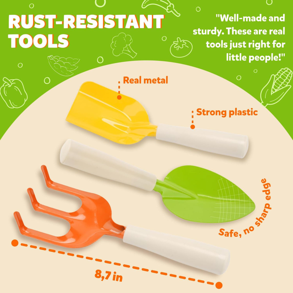 Matching Board Book - Green Kids Gardening Tools Set Includes Sturdy Tote Bag, Watering Can