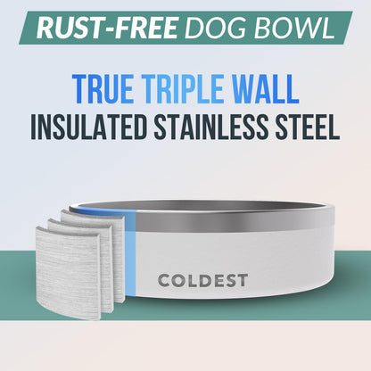 Coldest Dog Bowl - Anti Rust Metal, Non Slip, 3 Layers Insulated Stainless Steel Dog Bowls - Spill