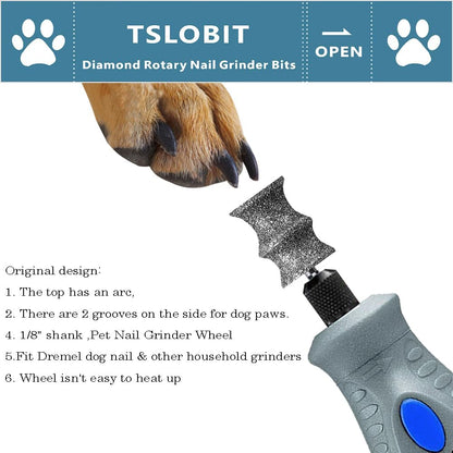 Diamond Dog Nail Grinder Attachment,1/8'' Pet Nail Grinder Wheel for Dremel Dog Nail Grinder