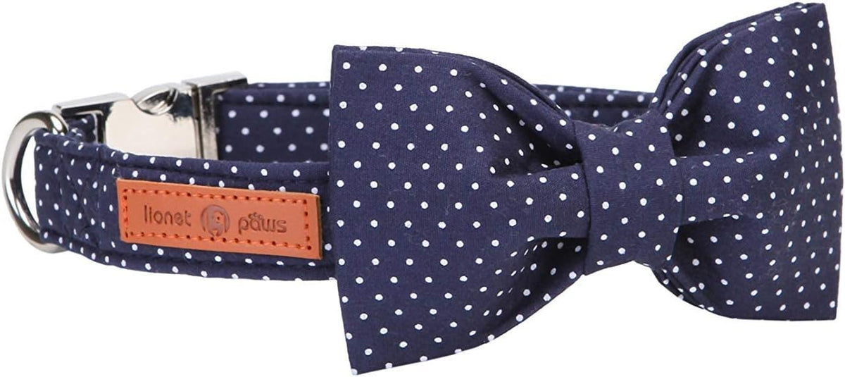 Lionet Paws Boy Dog Collar with Bowtie, Comfortable Adjustable Cute Navy Blue Bow Tie Collar for