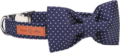 Lionet Paws Boy Dog Collar with Bowtie, Comfortable Adjustable Cute Navy Blue Bow Tie Collar for
