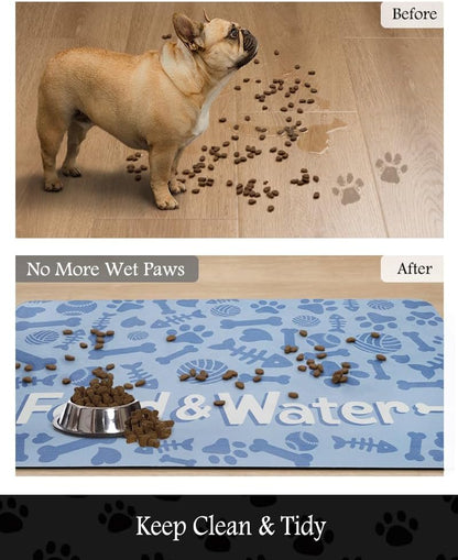 Pet Feeding Mat-Absorbent Dog Mat for Food and Water Bowl-No Stains Quick Dry Water Dispenser