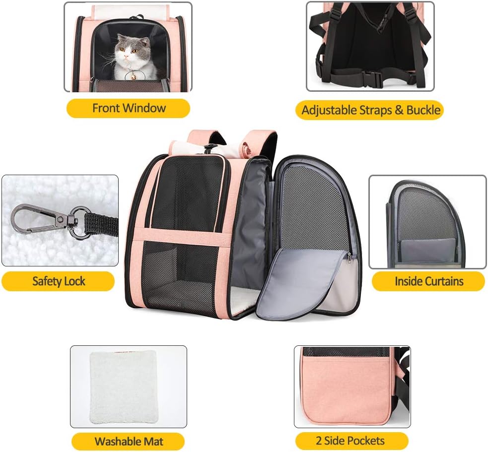 Texsens Pet Carrier Backpack with Window Blind for Small Cats Dogs, Ventilated Design, Safety