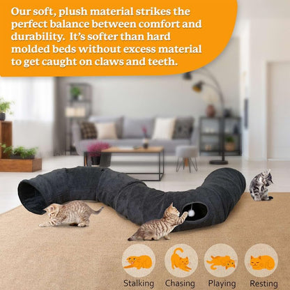 R1M Cat Tunnel Bed for Indoor Cats, Cute Cat Donut Tunnel Toys for Small, Larger Cats with Two Fish