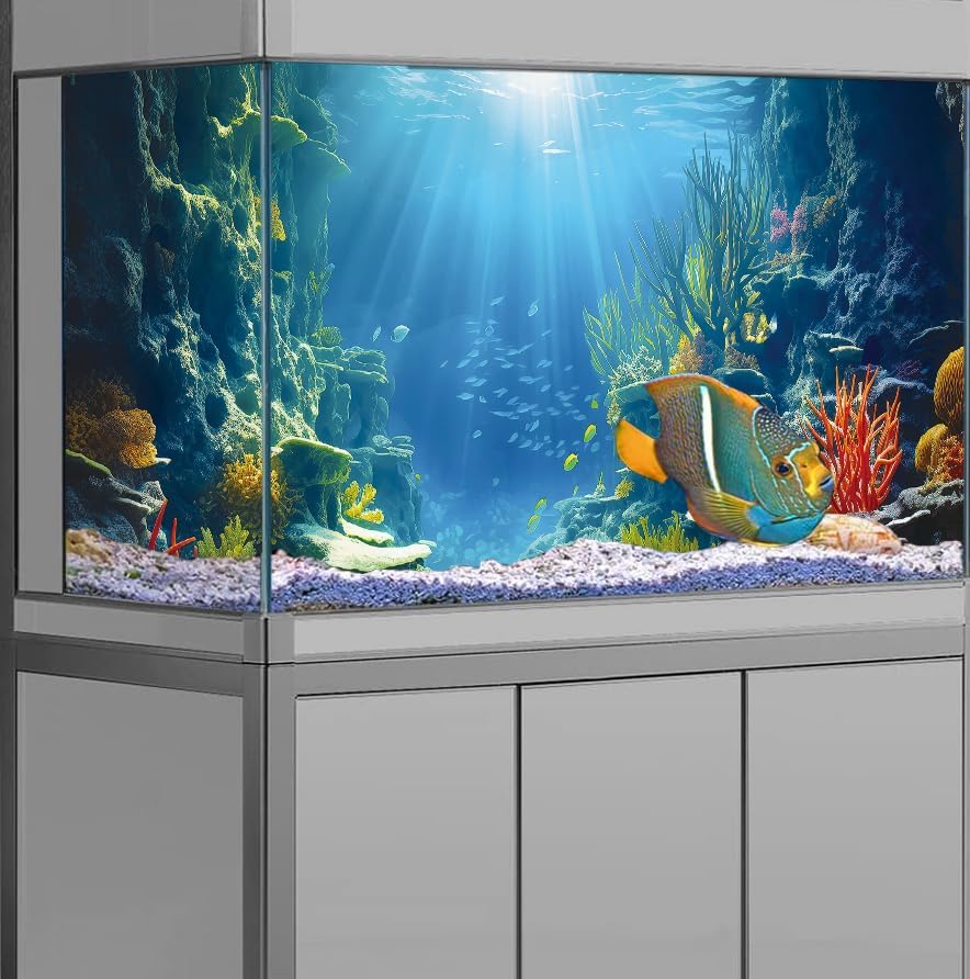 72X16IN Blue Sea Floor Aquarium Background, Natural Underwater World 3D Effect Fish Tank