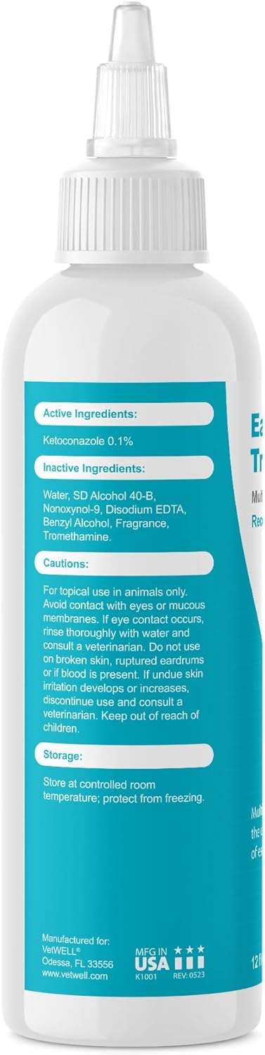 VetWELL Dog Ear Cleaner Solution & Infection Treatment for Dogs & Cats, Tris Otic Cleanser Drops