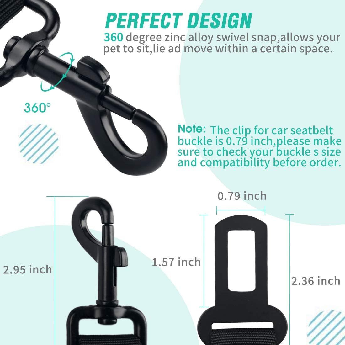 COOYOO Dog Seat Belt,3 Piece Set Retractable Dog Car Harness Adjustable for Vehicle Nylon Pet