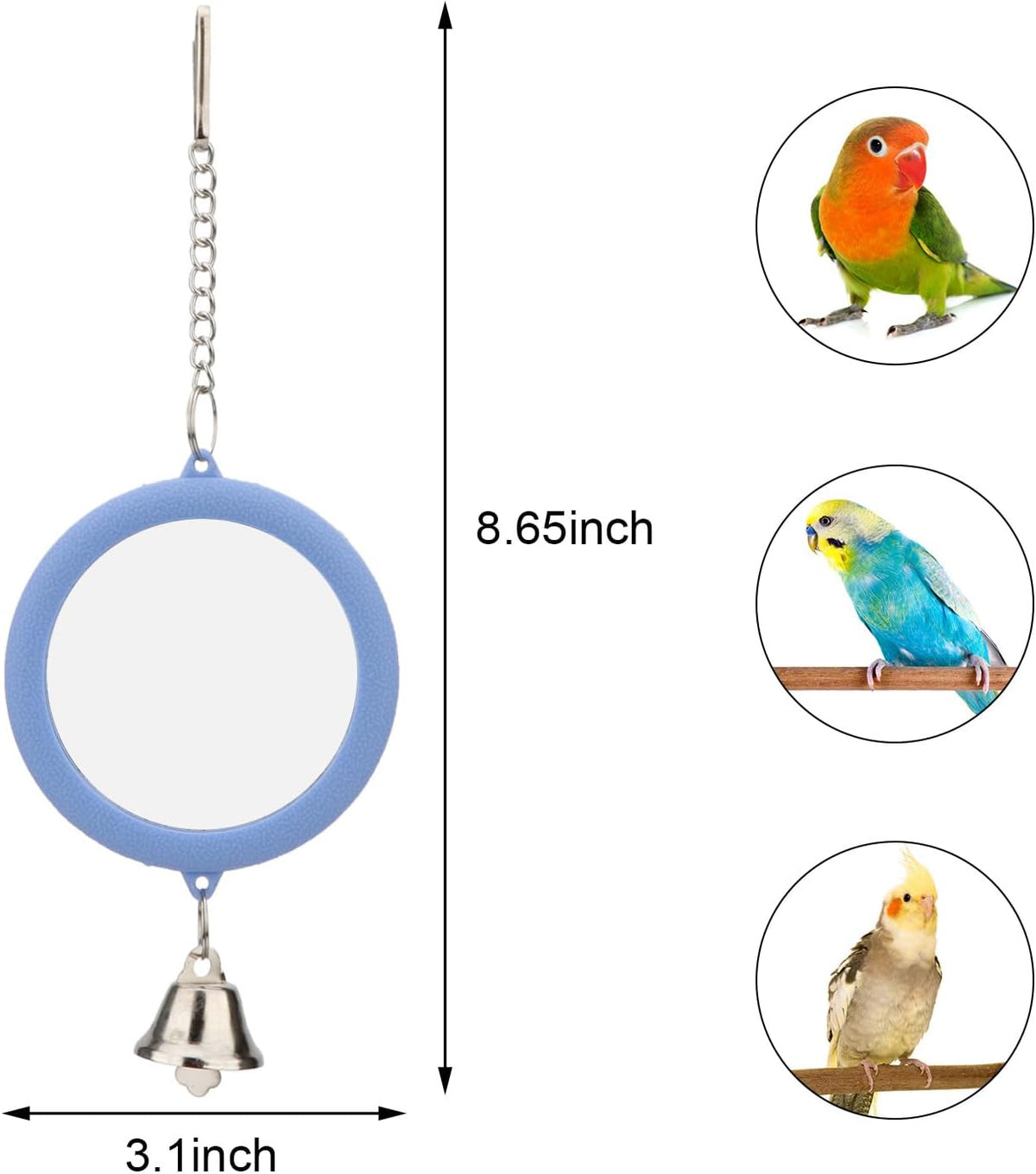 Hypeety Pet Bird Mirror with Bell Interactive Parrot Toy Bird Cage Mirror for Cockatiel Parakeets