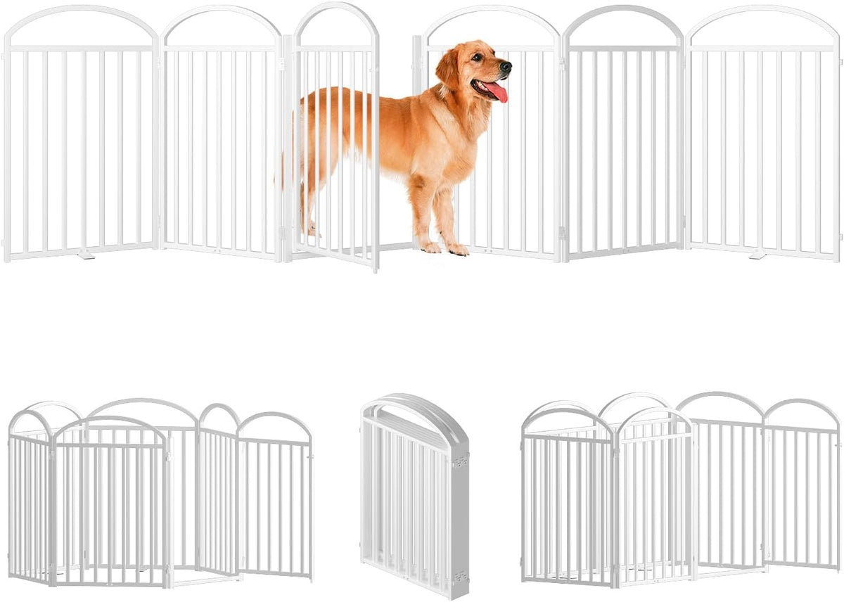 6 Panles Full Matel Freestanding Dog Gates with Door, 144"Extra Wide 32"Tall Free Standing Dog Pet