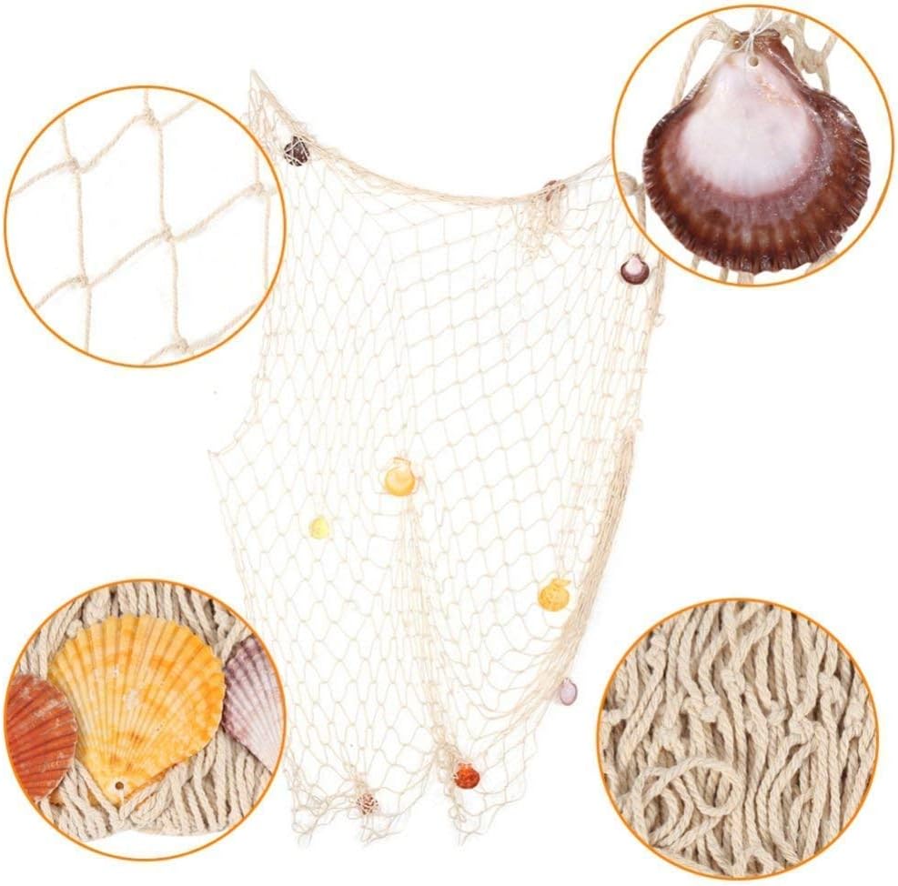 Rosoz Nature Fish Net Wall Decoration with Shells, Ocean Themed Wall Hangings Fishing Net Party