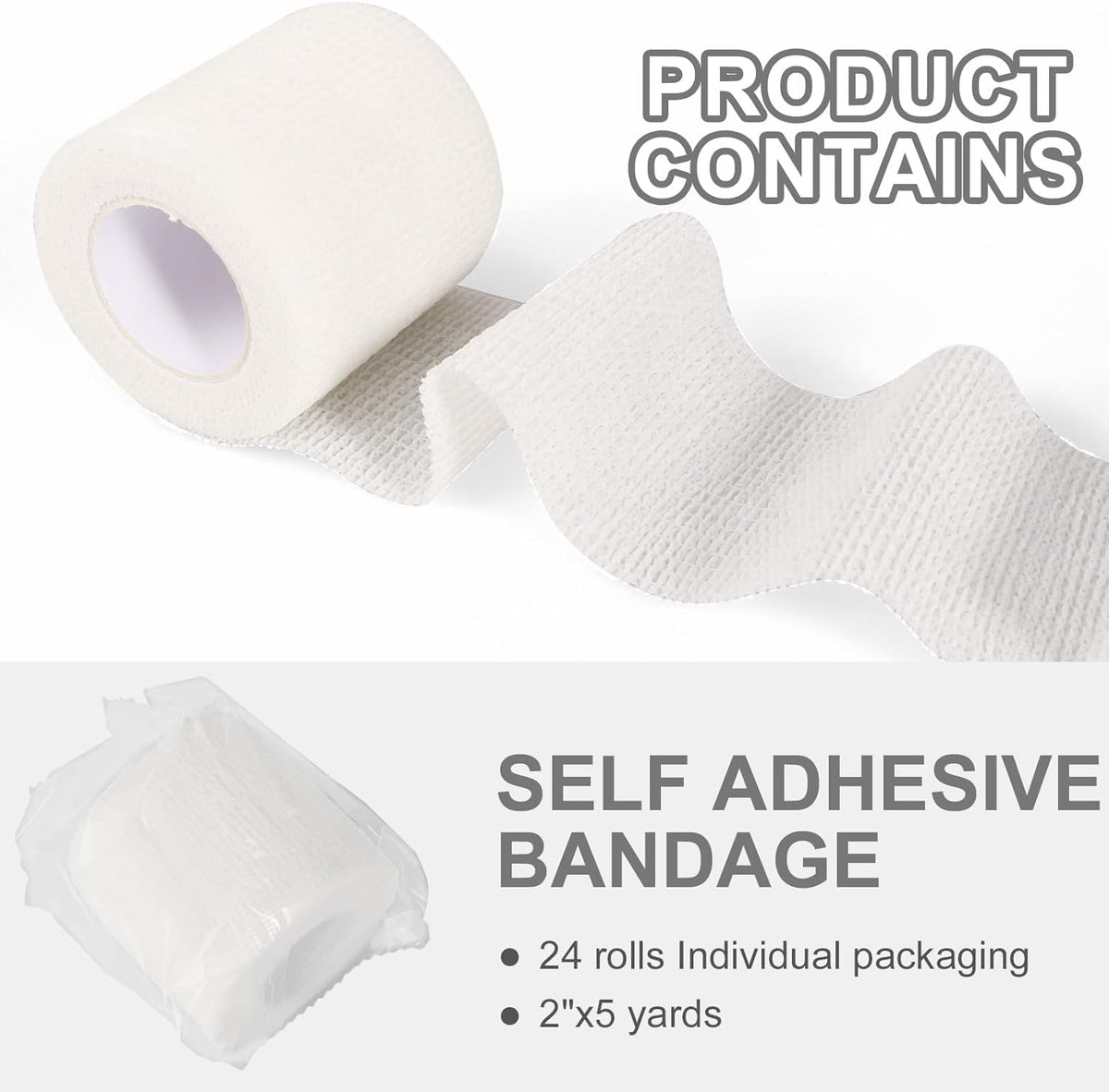 24 Pack Self Adhesive Bandage Wrap 2 Inch, White Medical Tape Elastic Cohesive Bandage Rolls Self