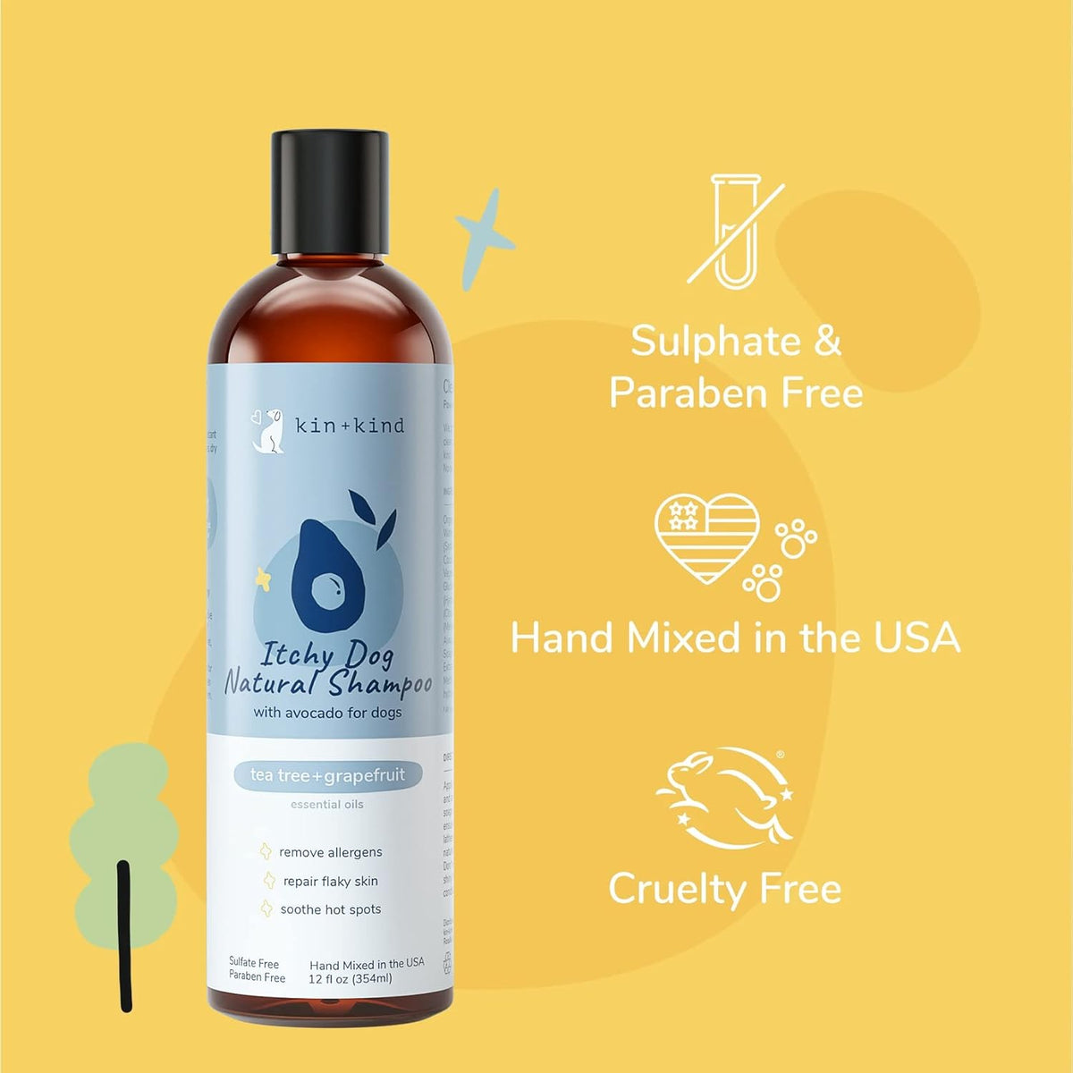 kin+kind Pet Shampoo for Itchy Dog and Cat (12 fl oz) - Soothe Itch and Hot Spot Irritation - Safe