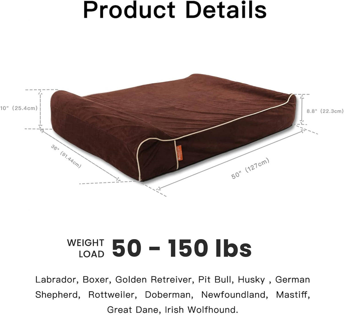 Laifug Orthopedic Memory Foam Extra Large Dog Bed Pillow(50"x36"x10", Chocolate) Durable Water