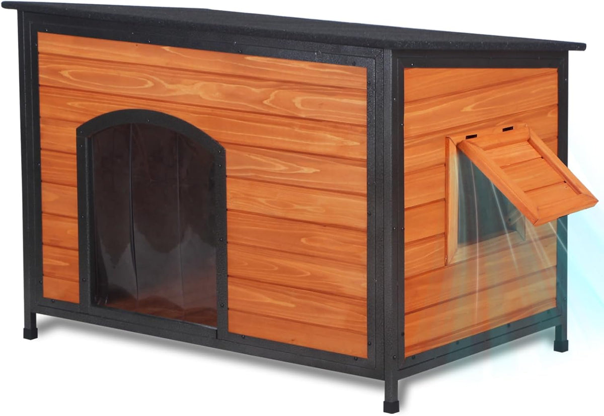 Dog House Outdoor Weatherproof 43.3" L Chew Proof Dog Kennel for Small Medium Large Dogs with