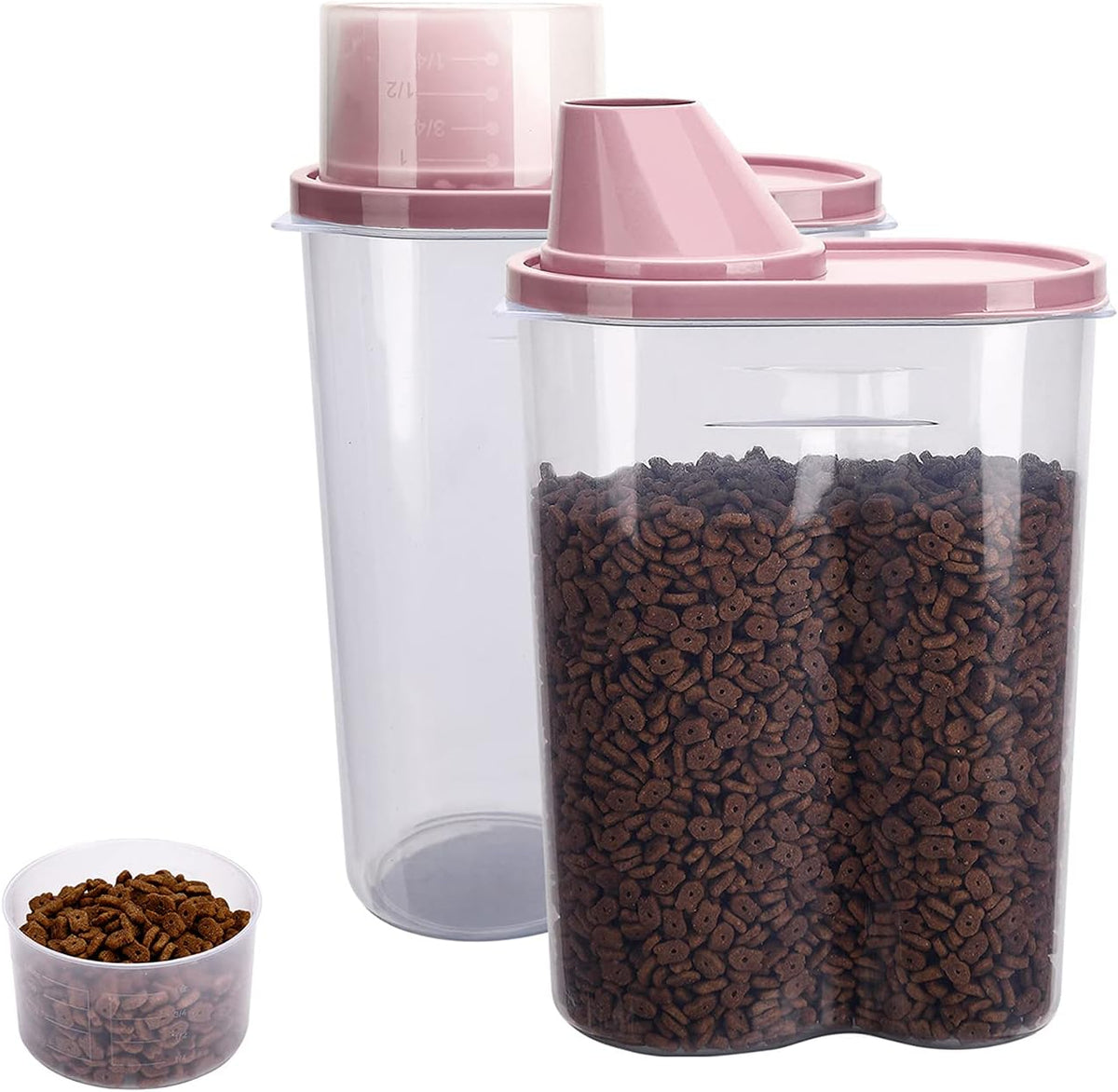 GreenJoy 2 Pack 2lb/2.5L Pet Food Storage Container with Measuring Cup, Can Covers and Bowl for