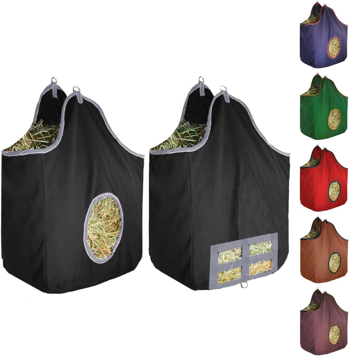 Derby Originals Large 24 OZ Canvas Horse Hay Bag 2 Sided Combo Design X Wide Gusset and 6 Month