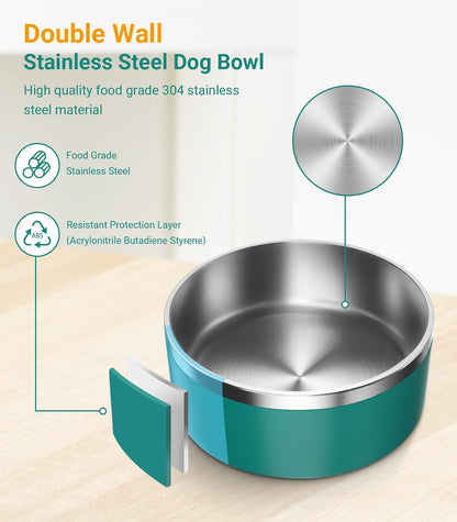 Dog Bowl, Stainless Steel Dog Food and Water Bowl with Non Slip Quiet Bottom, Easy to Clean