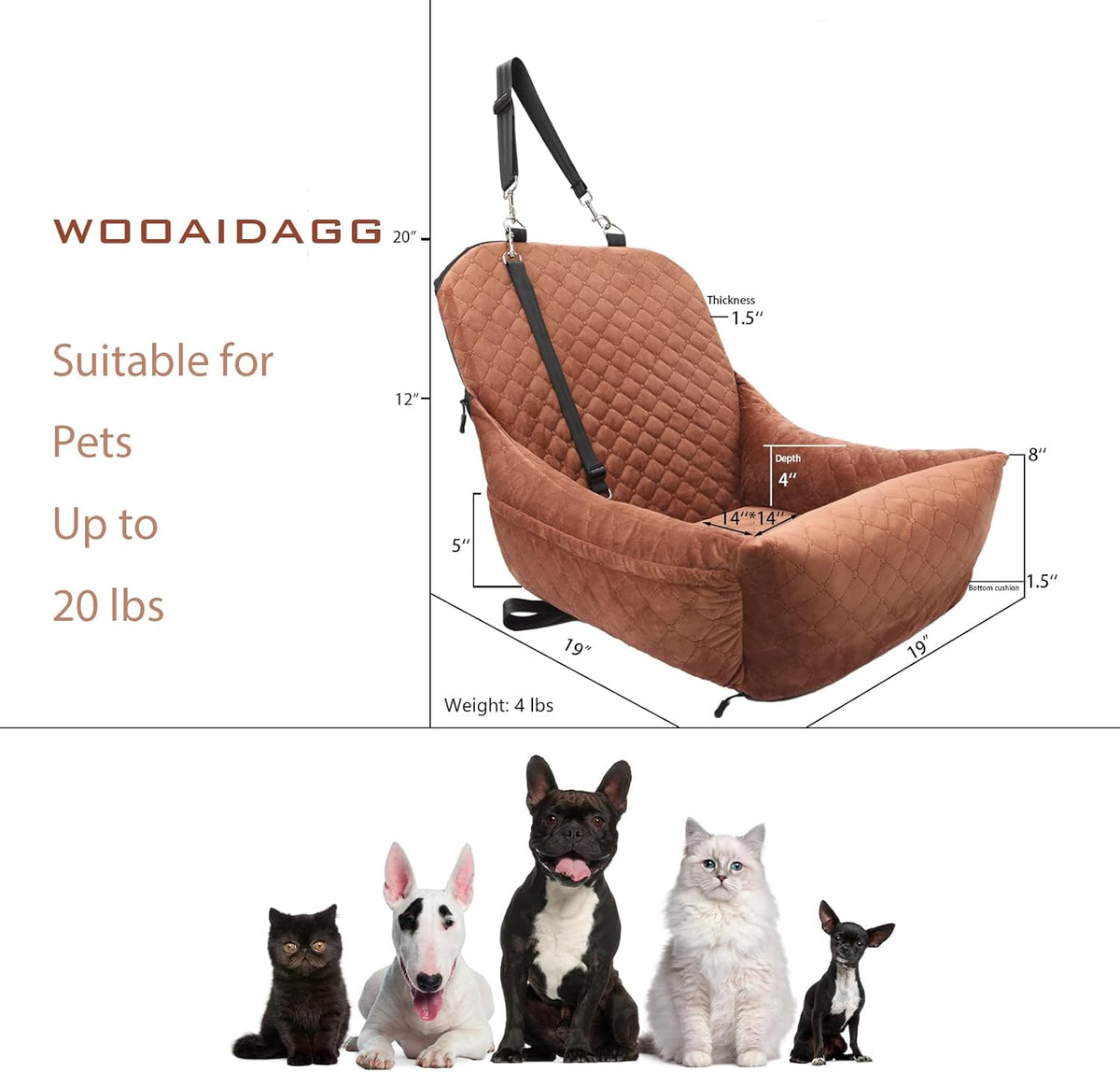 Dog Car Seat for Small Dogs,Covered Soft Fabric and Fill in Memory Foam,Easy to Assemble and Fully