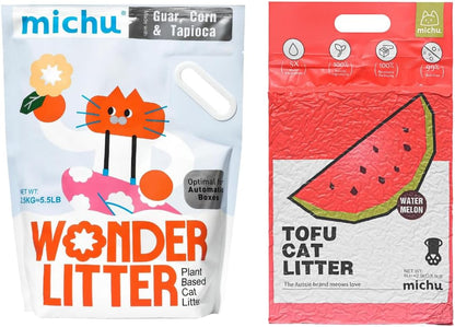 Tofu Cat Litter Natural Clumping Tofu Cat Litter 5.5lb/88oz 5 Scents (Watermelon + Wonder Litter, 2