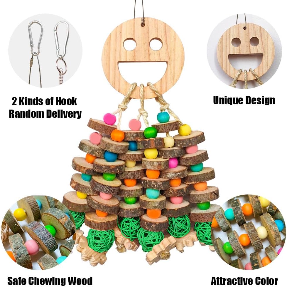 Large Parrot Toys, Multi-Color Wooden Block with Halloween Shape Bird Chewing Toy for Macaws