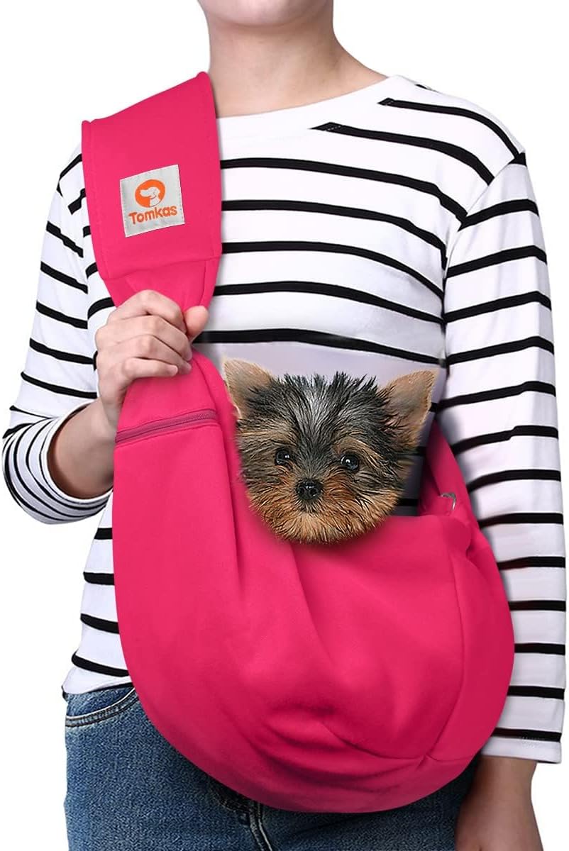 TOMKAS Dog Sling Carrier for Small Dogs Puppy Carrier for Small Dogs (Rose red, Adjustable Strap