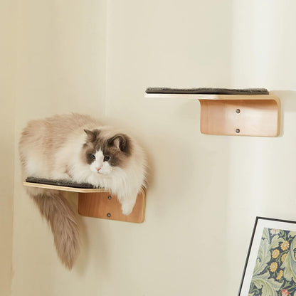 2 Set Cat Wall Steps - Wooden Cat Climbing Shelf for Wall - Cats Wall Stairs with Scratching Mat