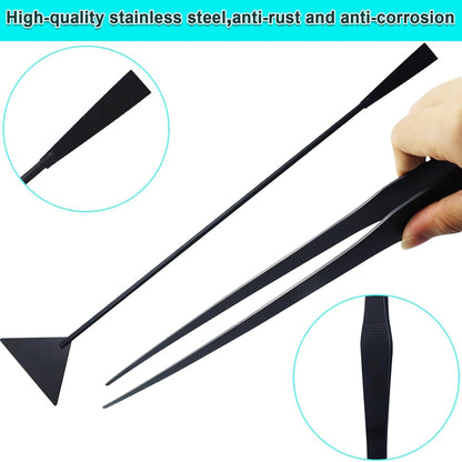 Aquarium Aquascape Tools Kit, Long 15 Inch Stainless Steel Aquatic Plants Tools, 4 in 1 Anti-Rust