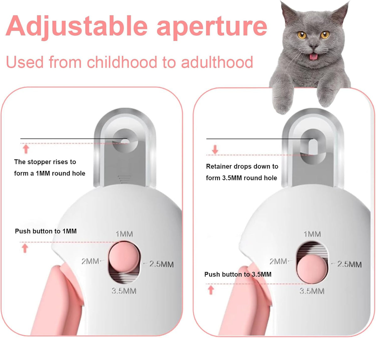 Pett Nail Clipper for Cats - Gentle Round-Hole Trimmer with Dust Storage | Adjustable Size & Hidden