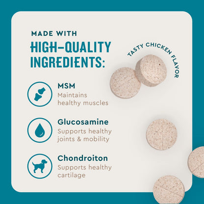 VetIQ Hip & Joint Health Supplement for Dogs, with Glucosamine, Chondroitin & MSM, Chewable Tablets