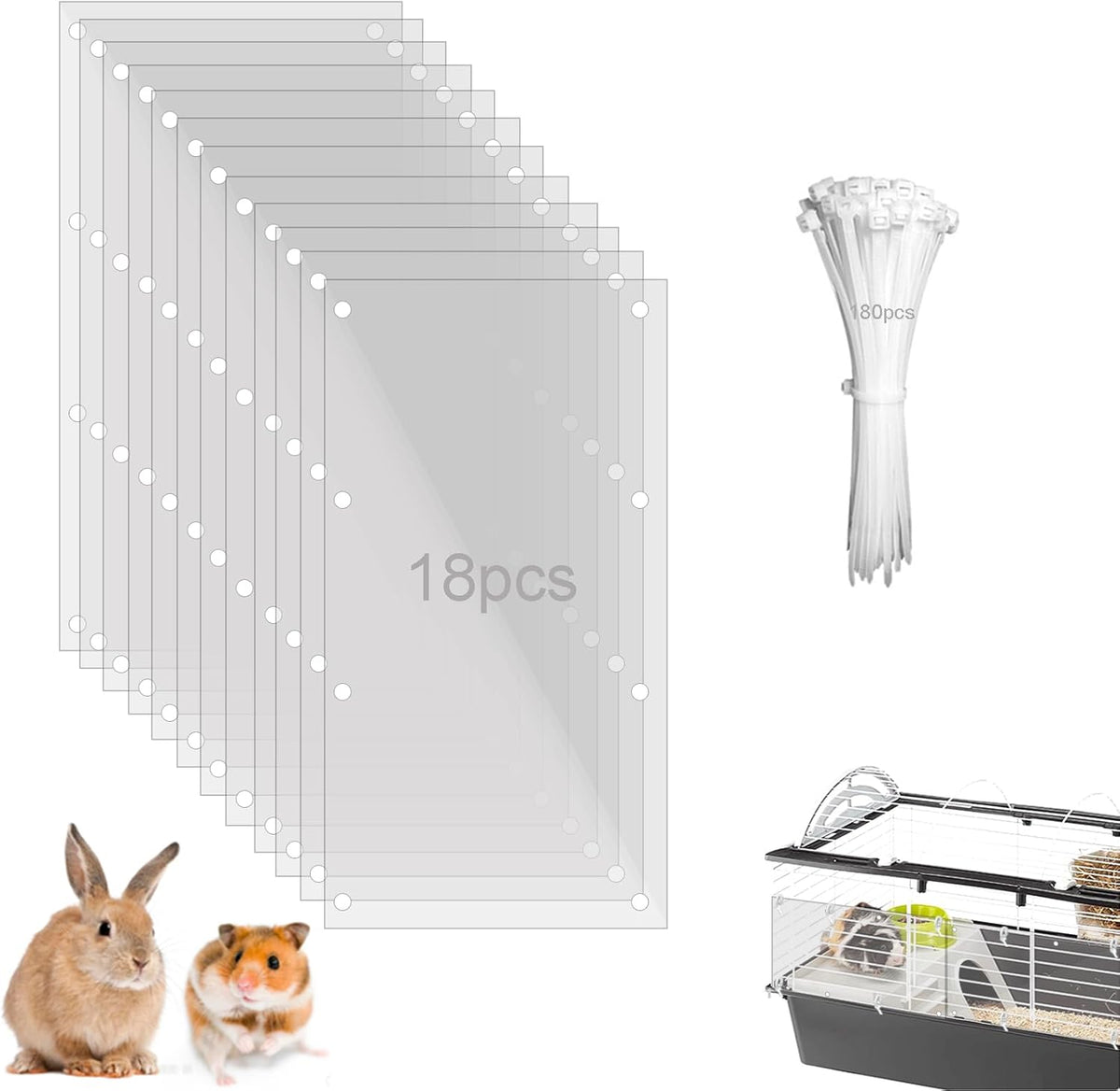 Pet Cage Liner Protection, Rabbit Cage Plastic Panels, 18 PCS Cage Urine Guard for Rabbit, Guinea