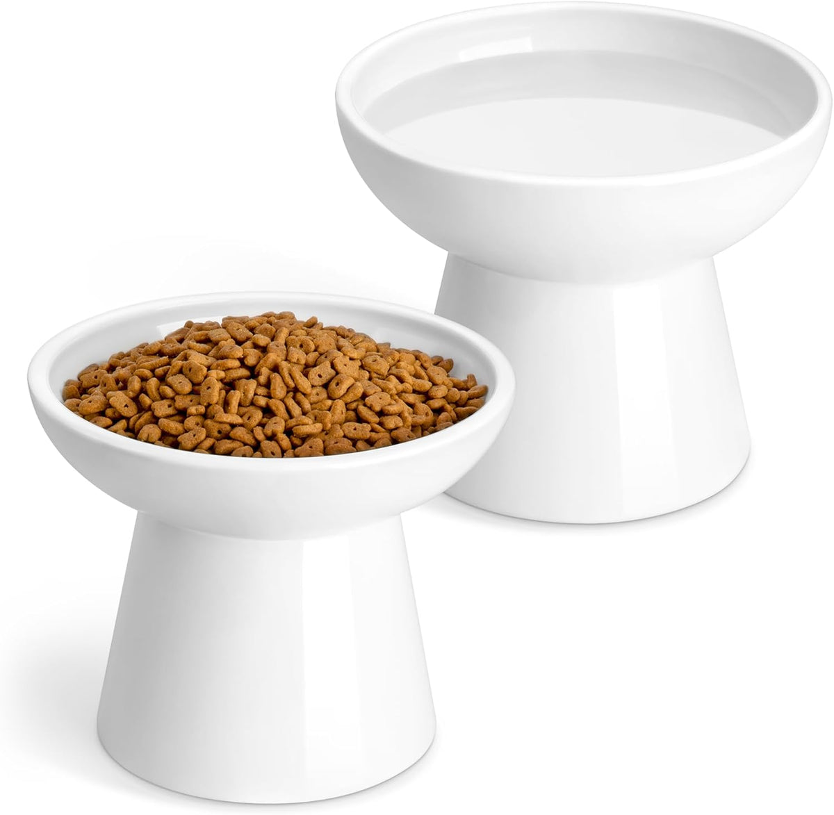 vancasso Ceramic Elevated Cat Bowls 2-Pack - 6.2" Extra Wide Raised Cat Food & Water Dishes, 5.1"