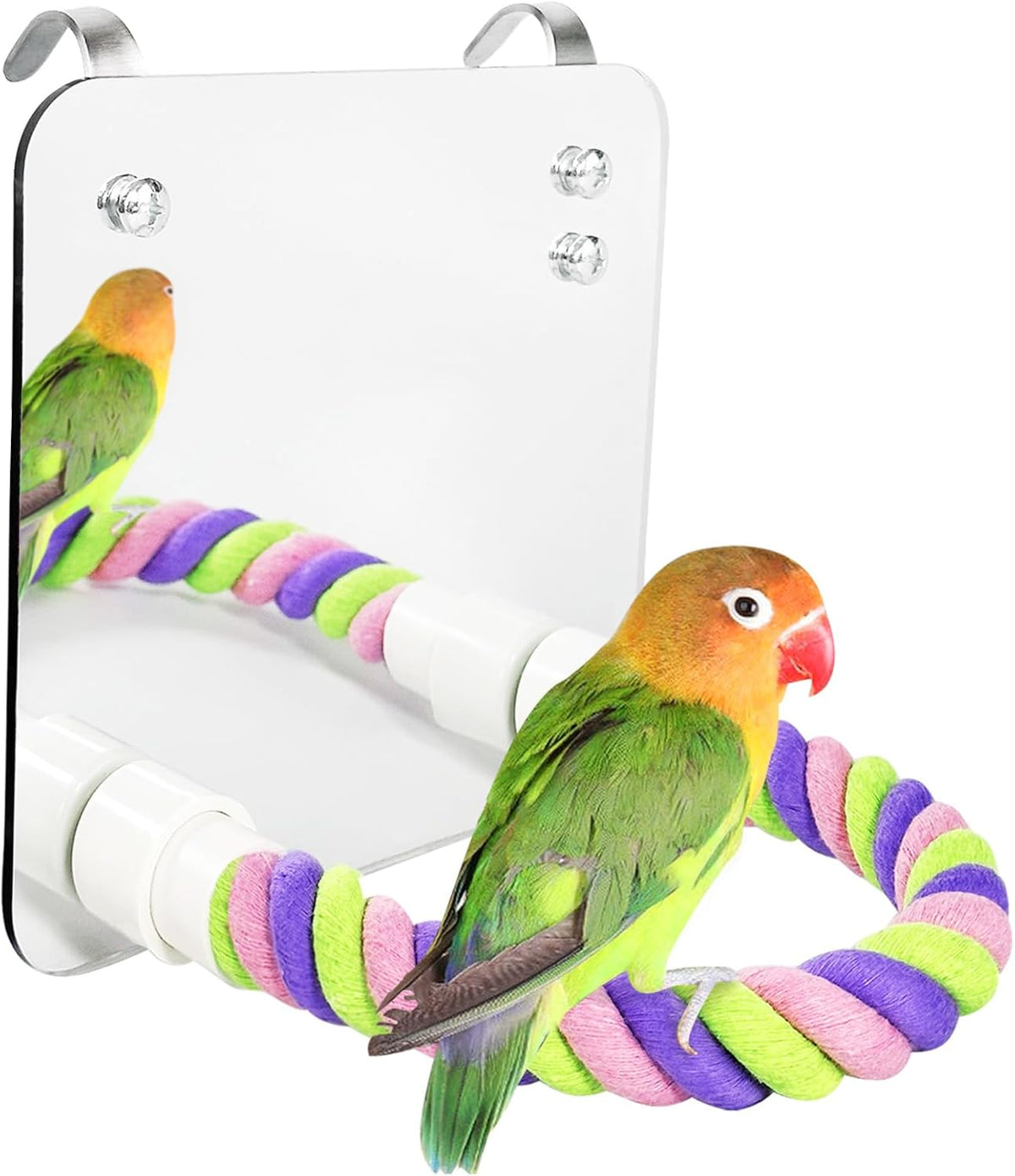 5.9" Bird Mirror with Rope Perch Bird Toys Swing, Comfy Perch for Greys Amazons Parakeet Cockatiel