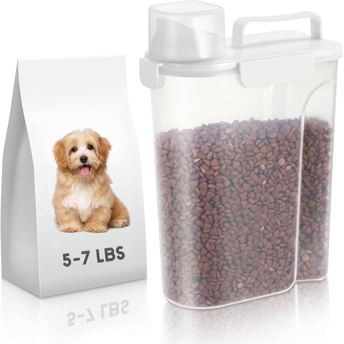 5-7Lbs Dog Cat Food Storage Container with Upgraded Large Nozzle BPA-free, 4 Snap Seals Plastic Pet