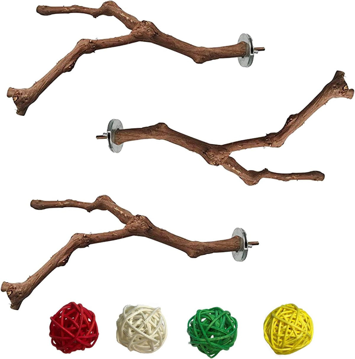 PINVNBY Bird Perch for Cage,3Pcs Parrot Perches Natural Grape Wood Birdcage Stands Pole 4Pcs Birds