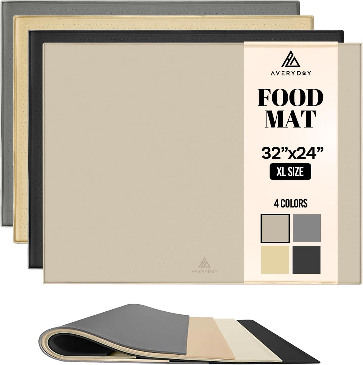 AVERYDAY 32x24'' Silicone Dog Mat for Food and Water, 0.63'' Edge Dog Food Bowl Mats for Floor